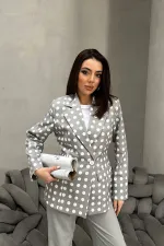 Veste blazer grise à pois en gros