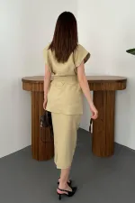 Toptan Bej Cepli Gömlek Ve Etek Takım