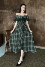 Robe en dentelle à carreaux kaki en gros