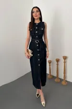 Toptan Lacivert Düğmeli Kot Elbise