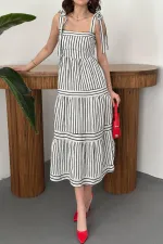 Wholesale Black Off-the-Shoulder Striped Dress