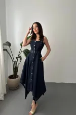 Robe en jean bleu asymétrique en gros