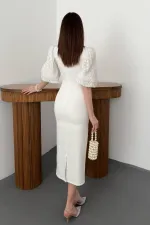 Robe en tulle ornée de perles blanc cassé, vente en gros