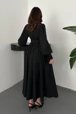 Toptan Siyah Brode Kemerli Fisto Elbise
