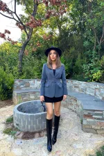 Veste fumée en gros avec rabat de poche et ceinture