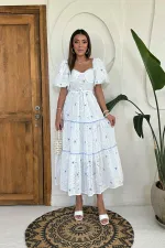 Wholesale Blue Lace Detailed Embroidered Dress