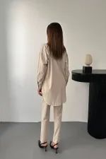 Ensemble chemise beige et pantalon à pression en gros