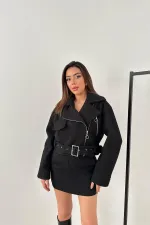 Toptan Siyah Kuşgözü Kaşe Manto