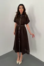 Toptan Kahverengi Gömlek Elbise