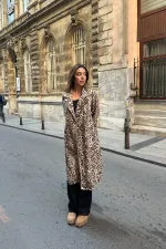 Toptan Leopar Ön Ve Arkası Pelerinli Kaban