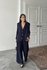 Toptan Lacivert Oversize Müslin Takım