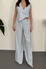 Ensemble gilet et pantalon asymétrique bleu ciel en gros