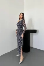 Robe en tulle à carreaux bleu marine en gros