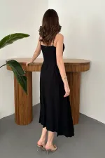 Toptan Siyah Göğüs Kuplu Uzun Büzgülü Elbise