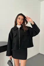 Veste en cachemire noir avec rabat de poche en gros