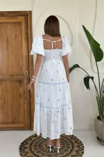 Wholesale Blue Lace Detailed Embroidered Dress