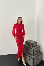 Robe en mousseline plissée rouge en gros