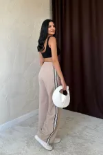 Pantalon beige à rayures latérales en gros