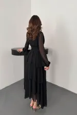 Toptan Siyah Bel Detaylı Elbise