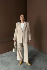 Ensemble veste et pantalon rayés beiges en gros