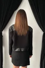 Ensemble veste et pantalon garnis de cuir noir triple en gros