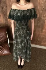 Robe en dentelle à carreaux kaki en gros