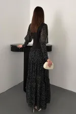 Robe rayée en dentelle noire en gros