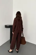 Toptan Kahverengi Gipe Detaylı Üçlü Takım