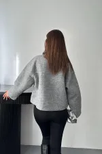 Veste en cachemire grise à rabat de poche en gros