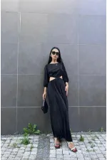 Toptan Siyah Piliseli Elbise