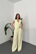 Wholesale Yellow Asymmetrical Vest and Pants Set