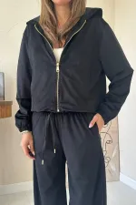 Toptan Siyah İnce Kadife Takım