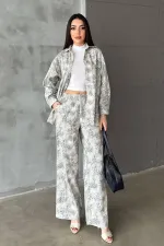 Ensemble veste et pantalon en lin gris à motif léopard en gros