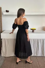 Toptan Siyah Gipeli Brode Elbise