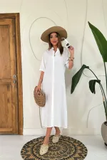 Wholesale White Linen Short Sleeve Dress