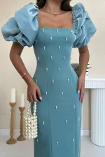 Robe à manches brodées à la menthe en gros
