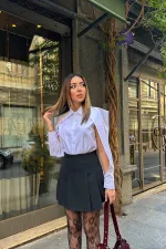 Chemise en popeline blanche avec détails sur les manches, en gros