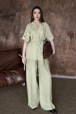 Toptan Bej Keten Gömlekli Takım