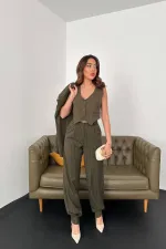 Ensemble trois pièces rayé kaki en gros