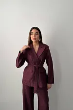 Wholesale Plum Glossy Belted Suit
