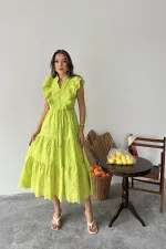 Robe boutonnée à volants vert pétrole en gros