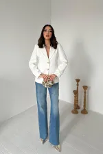 Toptan Ekru Gold Düğmeli Blazer Ceket