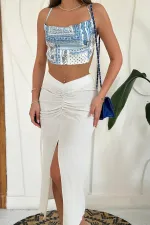 Jupe fendue beige en gros