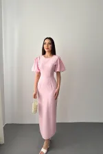 Wholesale Pink Balloon Sleeve Dress