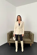 Wholesale Beige Jacket with Pocket Flap and Belt