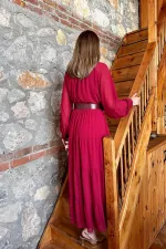 Robe en mousseline bordeaux en gros avec col foulard