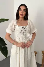 Wholesale Ecru Lace Detailed Embroidered Dress