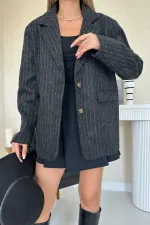 Toptan Siyah Çizgili Yün Ceket