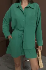 Toptan Yeşil Alaçatı Keten Takım