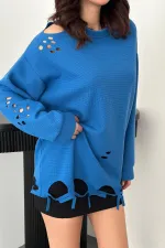 Chemisier bleu découpé au laser en gros